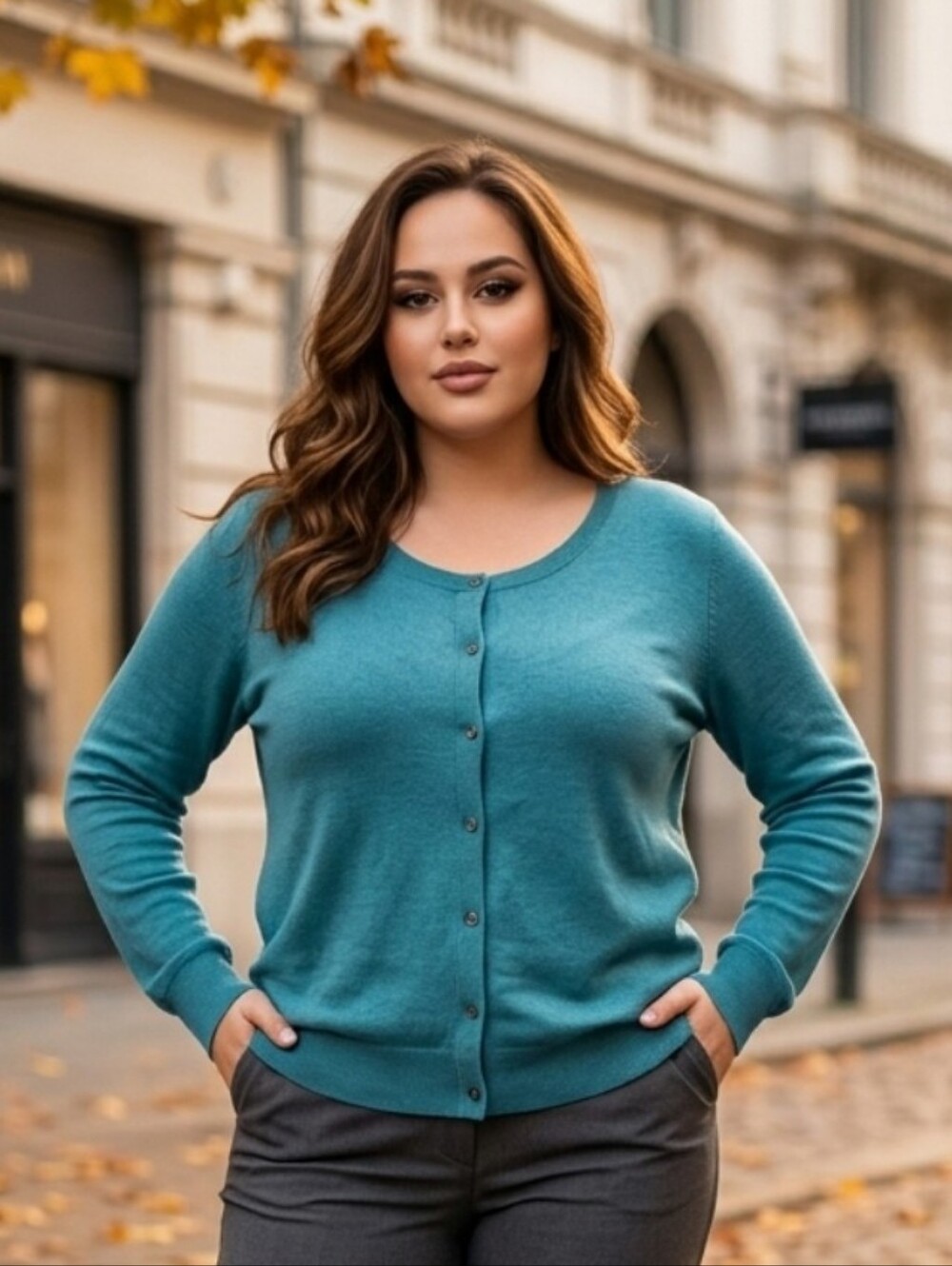 Lane Bryant Light Teal Button-Front Sweater